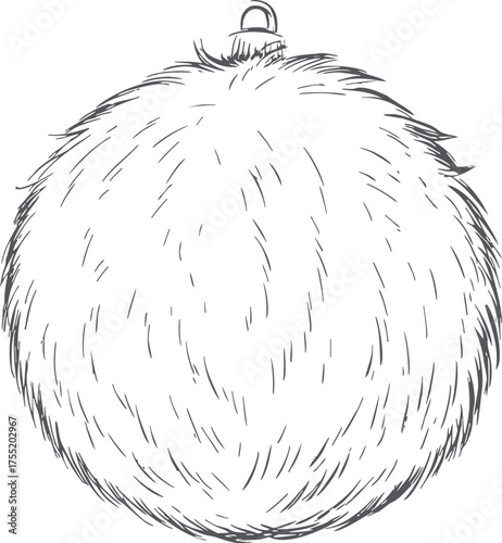 Furry Christmas ornament hand drawn sketch with fluffy texture and metal cap — stock vector