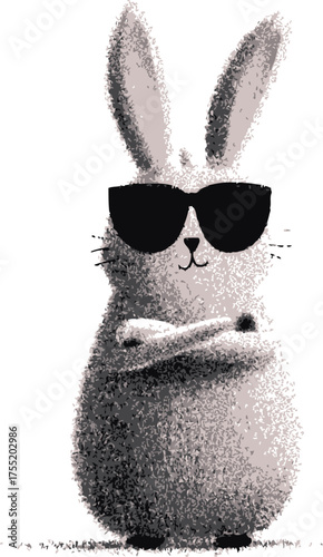 Bunny wearing sunglasses sketch, hand drawn with arms crossed, cool attitude — stock vector