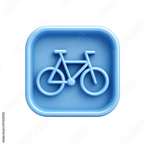 A light-blue, rounded-square icon features a stylized bicycle silhouette, rendered in a 3D embossed style