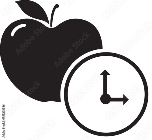 Healthy Eating Schedule Icon with Apple and Clock
