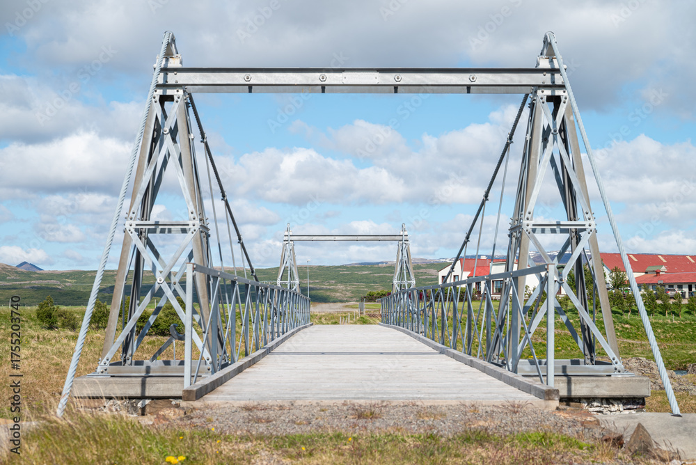 Fototapeta premium Bridge Over Ornolfsdalsa in Iceland on a sunny summer day