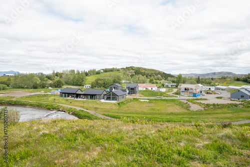 view over town of Fludir in south Iceland