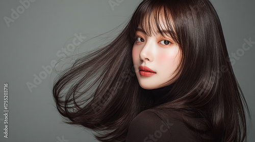 An elegant female with glossy beautiful hair. Best use for  for hair care,  skin care, and beauty products.