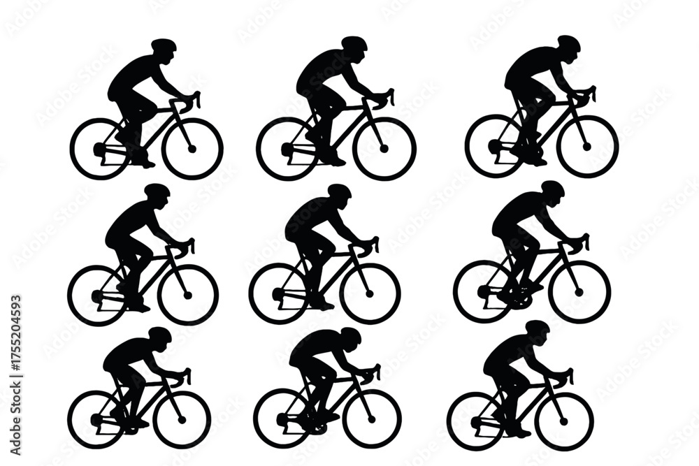 Obraz premium Dynamic Cyclist Silhouettes Motion Sequence Isolated On Transparent Background For Sports And Fitness Concepts