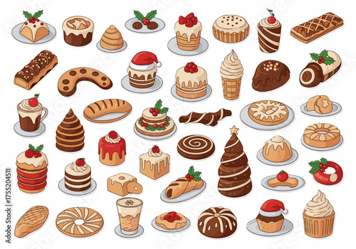 Delicious Christmas Desserts Collection for Holiday Baking and Festive Celebrations isolated on transparent background