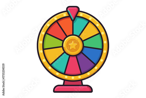 Bright Colorful Spinning Fortune Wheel Game with Star Prize Isolated on Transparent Background