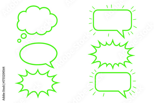 Vibrant Green Speech Bubbles and Thought Clouds for Communication and Ideas Isolated on Transparent Background