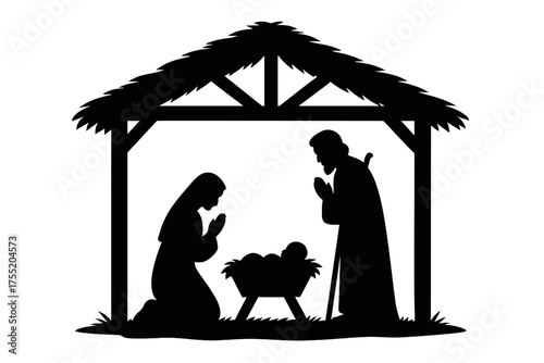 Iconic Nativity Scene Silhouette Symbolizing Hope Peace Birth of Jesus Christ isolated on transparent background