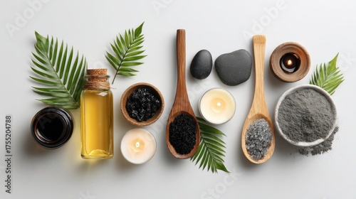 Wallpaper Mural Natural Spa Essentials with Oils, Candles, Stones, and Leaves for Relaxation and Wellness in a Serene Atmosphere Torontodigital.ca