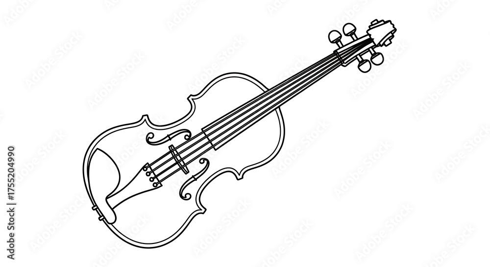 Fototapeta premium Elegant Black and White Outline Drawing of a Classical Violin Musical Instrument.