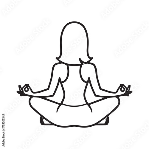 Yoga Pose, Rear View of Woman Meditating for Relaxation and Wellness Vector