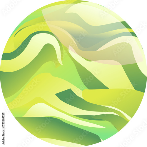 Abstract Swirling Green and Yellow Organic Shapes with a Translucent Effect on a Transparent Background