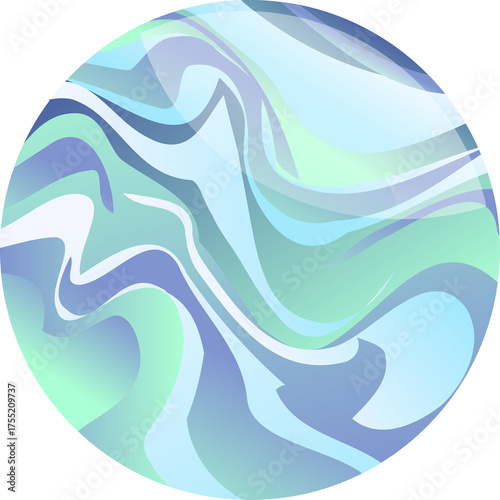 Abstract Swirling Marble Pattern In A Circle With Cool Blue Purple And Green Tones And Translucent Light Effect