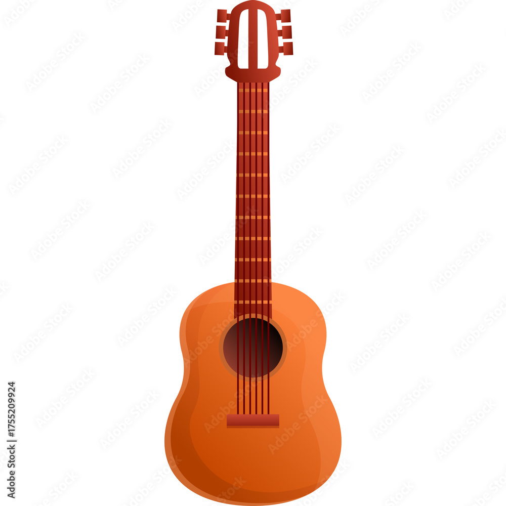 Fototapeta premium Acoustic Guitar With Brown Body and Red Strings Detailed Illustration Isolated on White Background