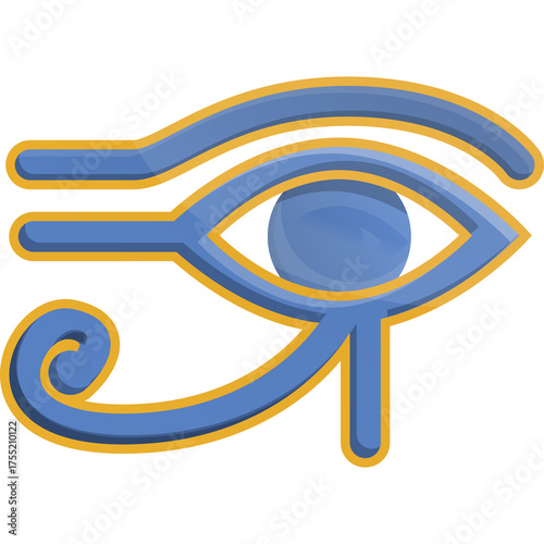 Ancient Egyptian Eye of Horus Symbol Blue and Gold Outline Isolated on Transparent Background Representing Protection Power and Good Health