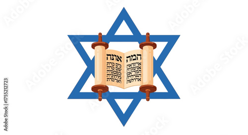 Star of David with Torah scroll in the center, Jewish symbol.