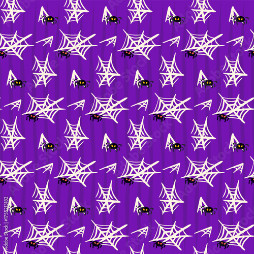 Spider Web Seamless Pattern. Vector Illustration of Hand Drawn Doodle 31 October Holiday. Scary Background. Trick or Treat.