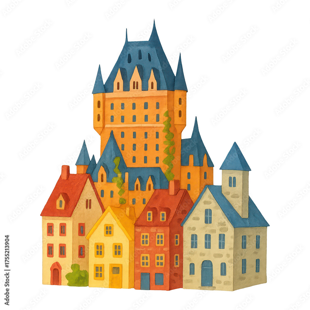 Obraz premium PNG Whimsical castle village illustration.