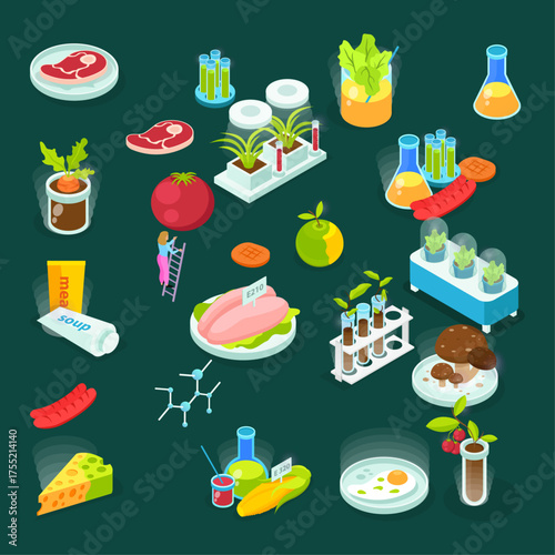 Scientific research in biotechnology and food production, lab experiments with ingredients
