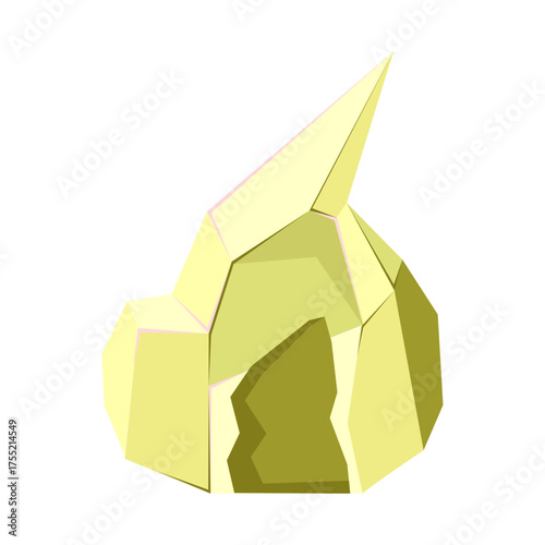 Abstract geological formation with crystalline structures and a cave entrance