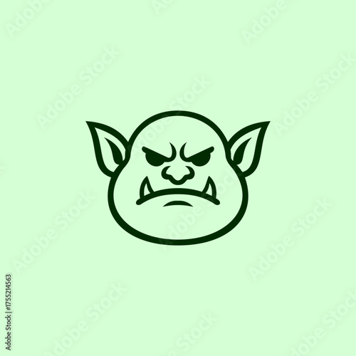 Minimalist outline logo of an angry orc goblin face with sharp ears and fierce expression