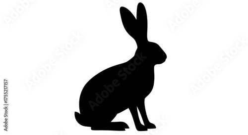 Silhouette of a Hare sitting upright with long ears.