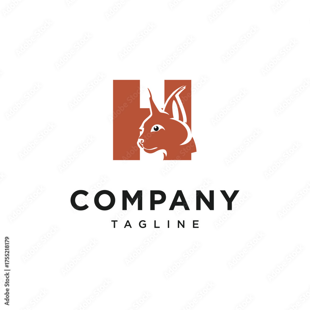 Fototapeta premium Letter H Caracal Cat Logo Icon Vector