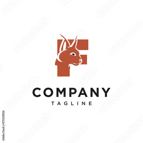 Letter F Caracal Cat Logo Icon Vector