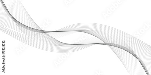 Abstract black smooth wave on a white background. Dynamic sound wave. Design element. Vector illustration. Undulate Grey Wave Swirl, frequency sound wave, twisted curve lines with blend effect.	