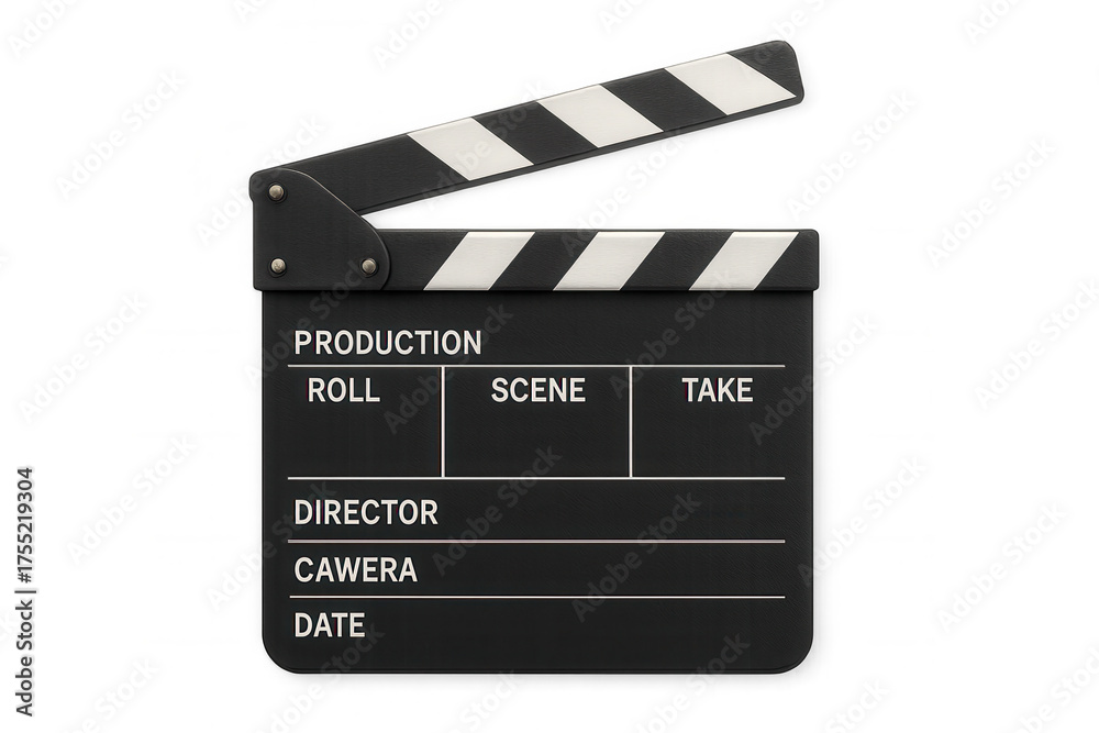 Fototapeta premium Clapperboard opening, symbolizing film production, movie industry, cinematic art, and visual content creation