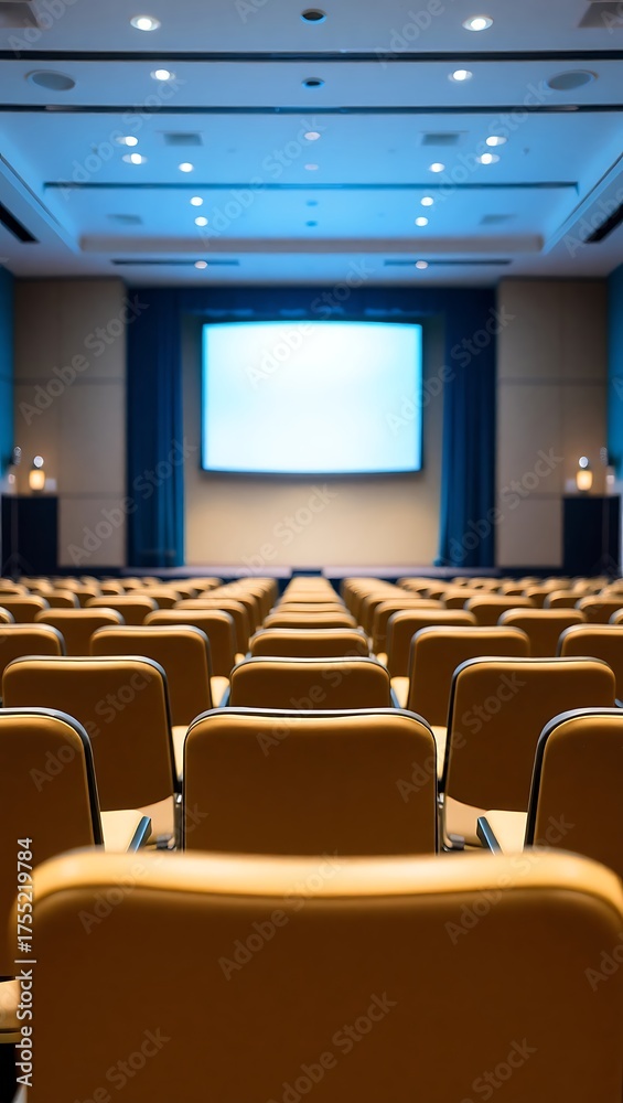 Fototapeta premium Generative AI conference room with projector screen and empty seats.