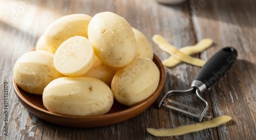raw potatoes on a wooden board