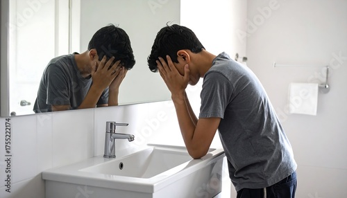 Teenage Boys Struggle - Facing Reflection and Emotional Turmoil.