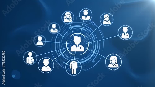 Medical Network Illustration on Blue Abstract Background with Glowing Lens Flare