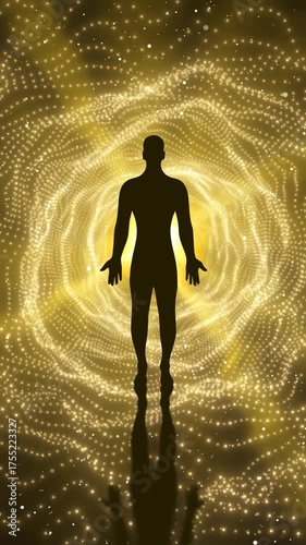 Silhouette of a standing person with an abstract tunnel line effect