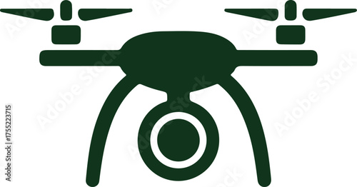 Simple flat design icon of a modern drone with integrated camera for aerial photography and videography vector