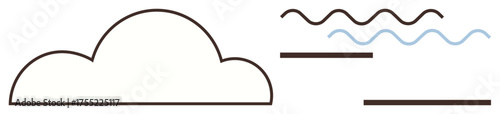 Outline of a cloud with horizontal and wavy lines symbolizing airflow, weather patterns, and connectivity. Ideal for weather, communication, networking, data transfer, simplicity, minimalism flow