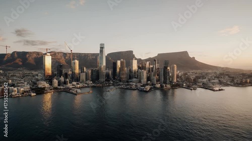 Wallpaper Mural Cape Town Skyline at Dawn with Soft Lighting and Coastal Reflections Featuring Skyscrapers Mountain Backdrop and Urban Torontodigital.ca