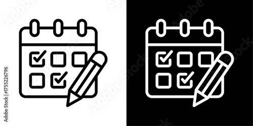 Calendar Plan  Icon Of Line Black And White Style Vector Illustration 