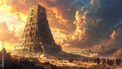 Towering Ziggurat Amidst a Dramatic Sunset Landscape.
