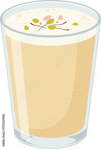 Simple Flat Illustration Of Indian Lassi Drink In Glass Cup