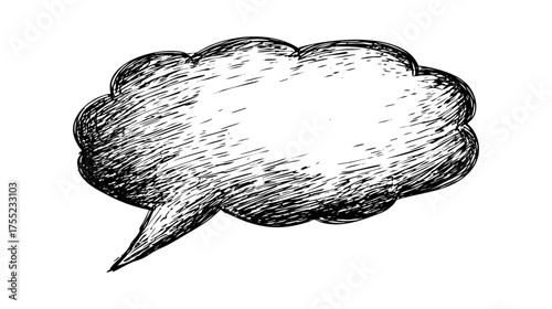 Hand-drawn speech bubble with sketchy lines on white background.