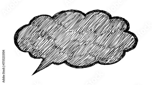 Hand-drawn speech bubble with sketchy lines on white background.