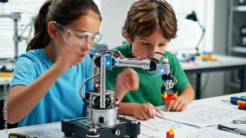 Wallpaper Mural Curious Children Engineering a Robotic Arm for STEM Education and Innovation Torontodigital.ca