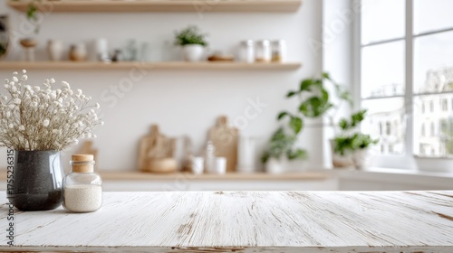 Wallpaper Mural Rustic Kitchen Countertop with Vase of Flowers and Milk Bottle for Product Mockup Torontodigital.ca