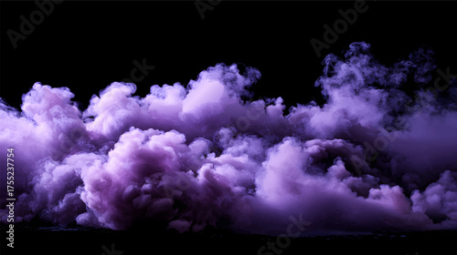 A dense cloud of purple smoke against a black background, creating a mystical and dramatic atmosphere