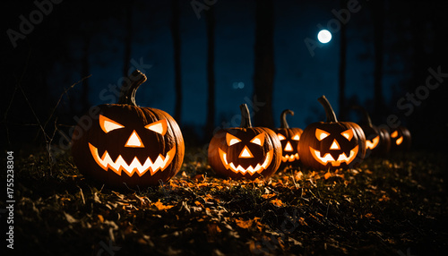 a row of scary jack-o'-lant...