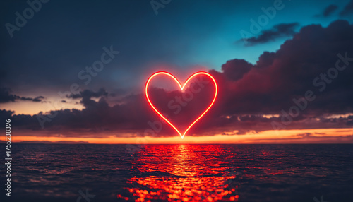a bright red neon heart sym...