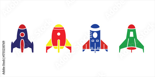 Colorful Rocket Ships Icon Set on a White Background Illustration
