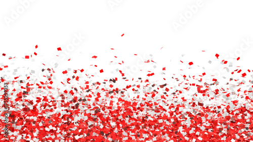 A vibrant background of falling confetti in red, white, and black colors, creating a festive atmosphere